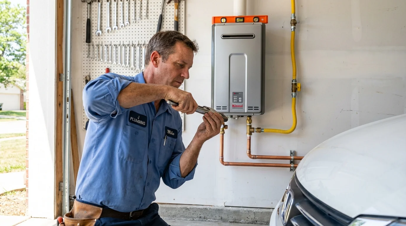 Tankless water heater installation by a Johns Plumbing LLC plumber in Apex