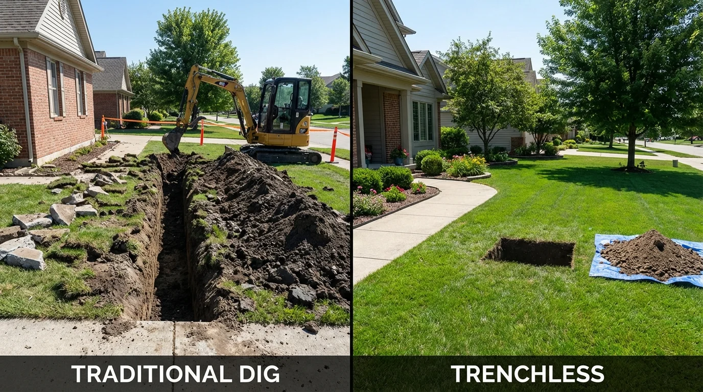 Trenchless sewer repair with minimal yard damage versus traditional excavation in Apex, NC